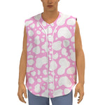 White And Pink Cow Print Sleeveless Baseball Jersey