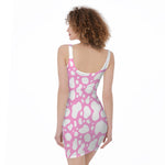 White And Pink Cow Print Sleeveless Bodycon Dress