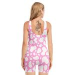 White And Pink Cow Print Sleeveless One Piece Swimsuit