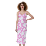 White And Pink Cow Print Slim Fit Midi Cami Dress