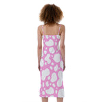 White And Pink Cow Print Slim Fit Midi Cami Dress