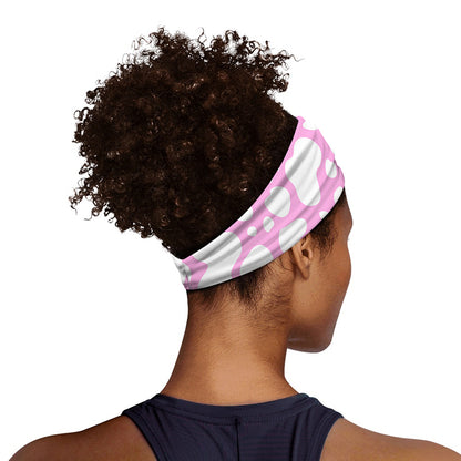White And Pink Cow Print Sports Headband