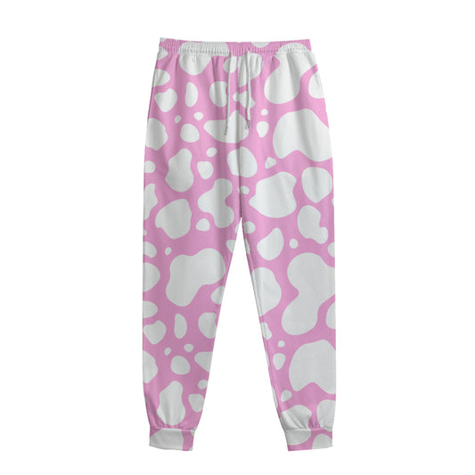 White And Pink Cow Print Sweatpants