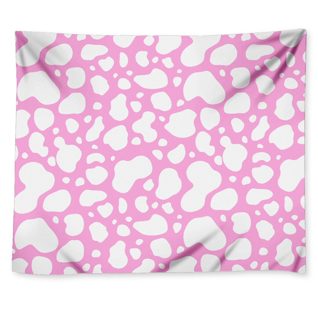 White And Pink Cow Print Tapestry