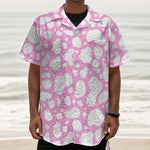 White And Pink Cow Print Textured Short Sleeve Shirt