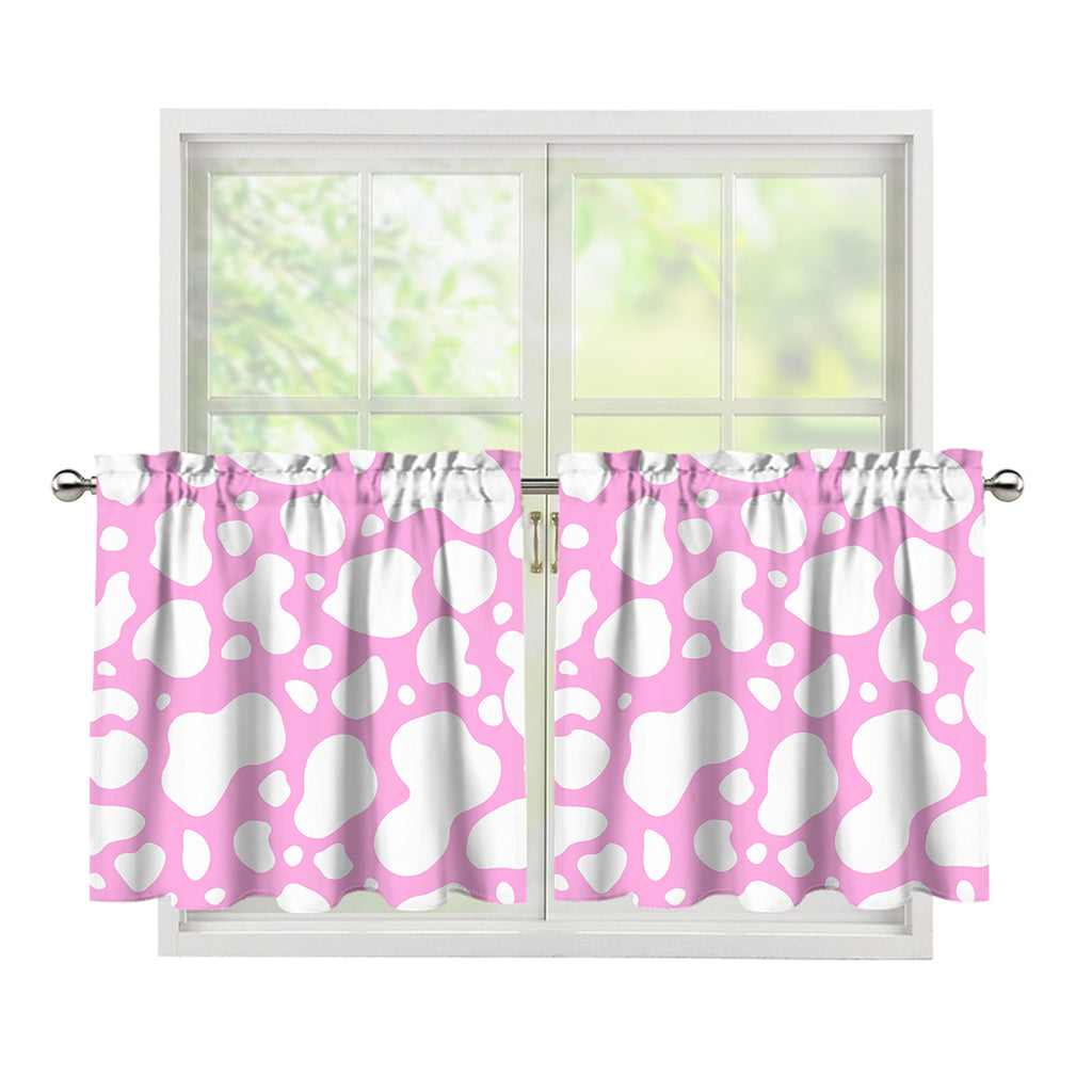 White And Pink Cow Print Tier Curtains