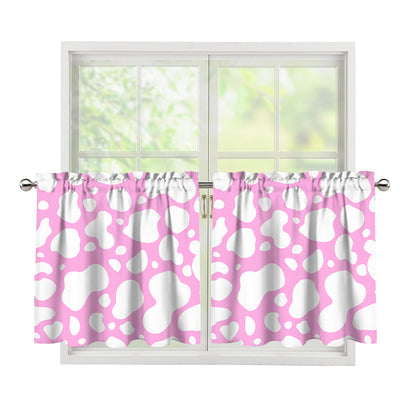 White And Pink Cow Print Tier Curtains