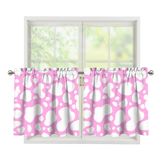 White And Pink Cow Print Tier Curtains