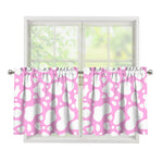 White And Pink Cow Print Tier Curtains