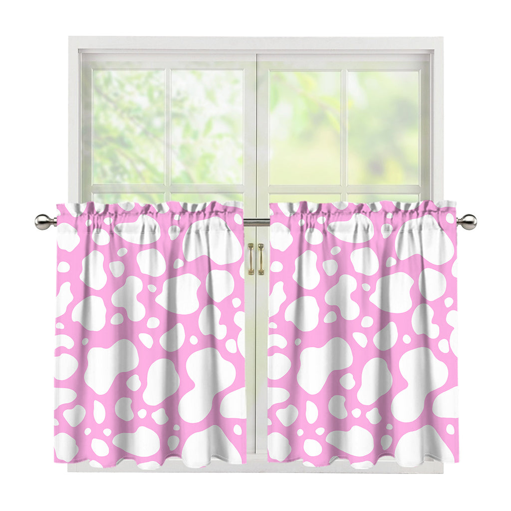White And Pink Cow Print Tier Curtains
