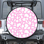 White And Pink Cow Print Tire Cover