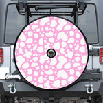 White And Pink Cow Print Tire Cover With Camera Hole