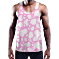 White And Pink Cow Print Men's Workout Tank Top