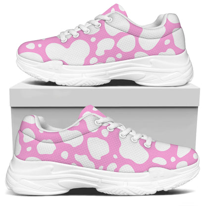 White And Pink Cow Print White Chunky Shoes