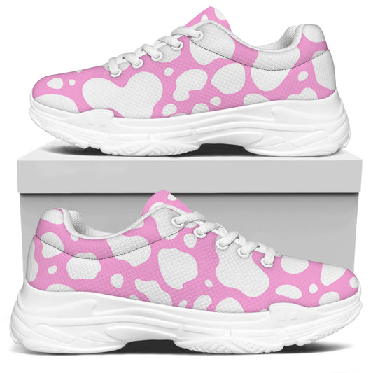 White And Pink Cow Print White Chunky Shoes