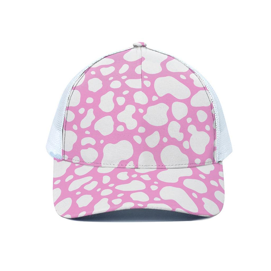 White And Pink Cow Print White Mesh Trucker Cap