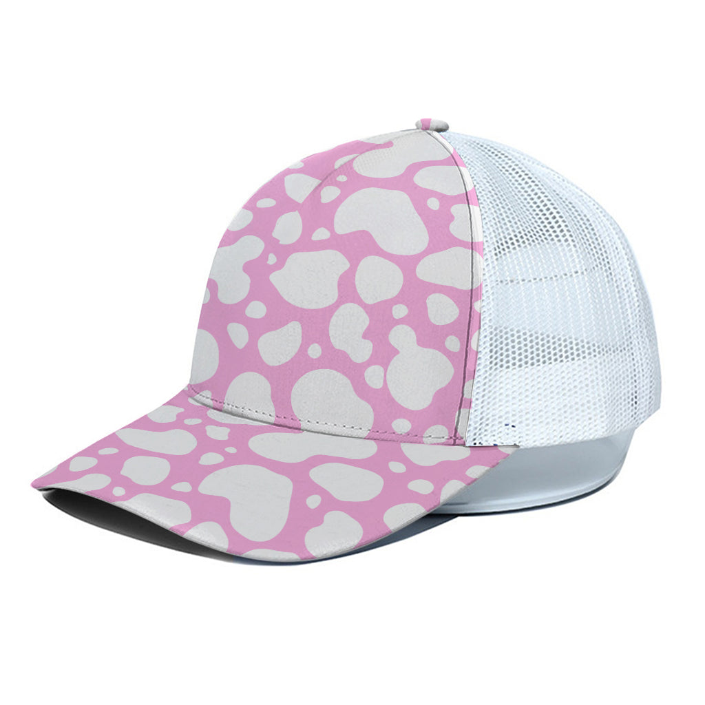 White And Pink Cow Print White Mesh Trucker Cap