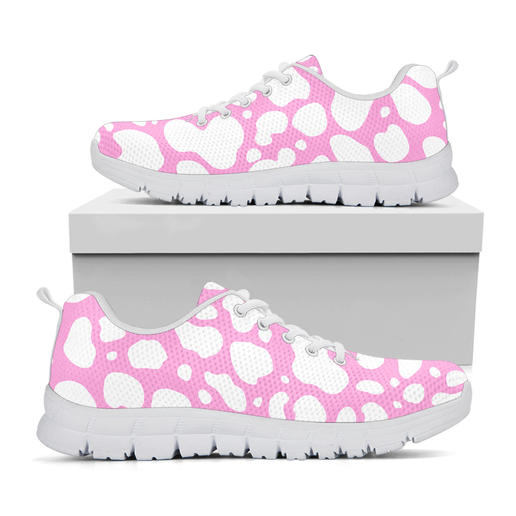 White And Pink Cow Print White Running Shoes