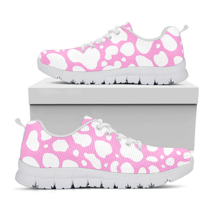 White And Pink Cow Print White Running Shoes