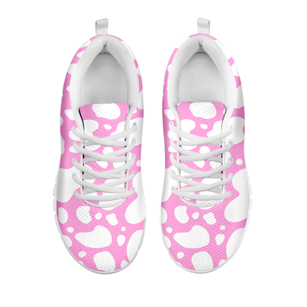 White And Pink Cow Print White Running Shoes