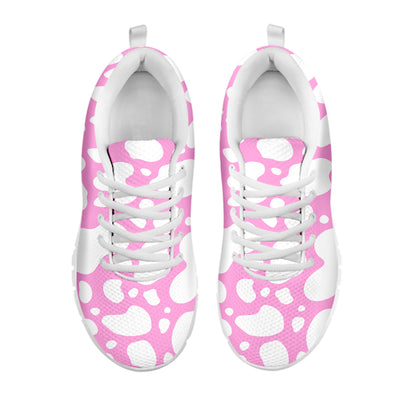 White And Pink Cow Print White Running Shoes