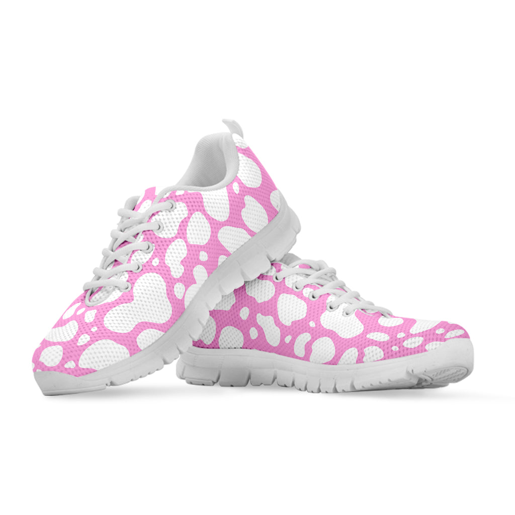 White And Pink Cow Print White Running Shoes
