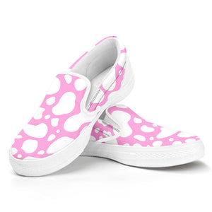 White And Pink Cow Print White Slip On Sneakers