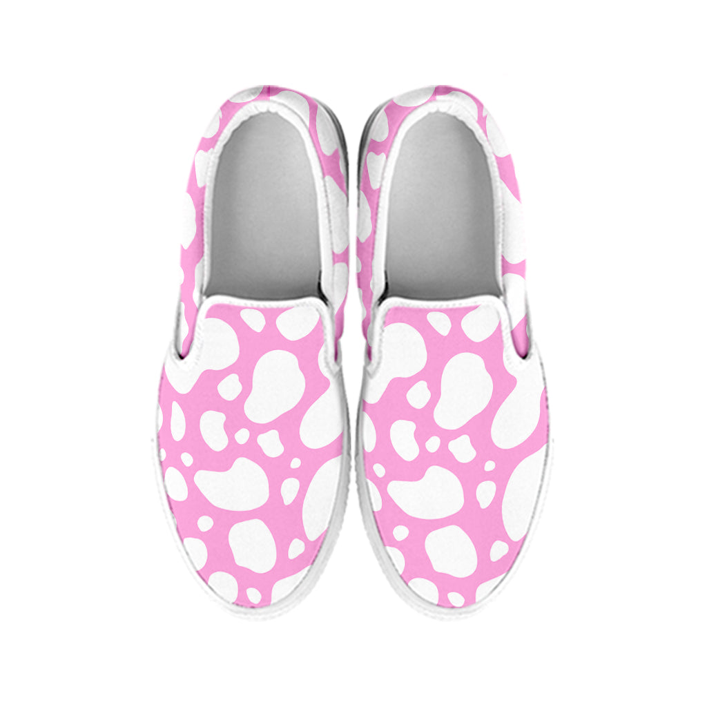 White And Pink Cow Print White Slip On Sneakers