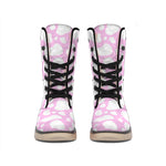 White And Pink Cow Print Winter Boots