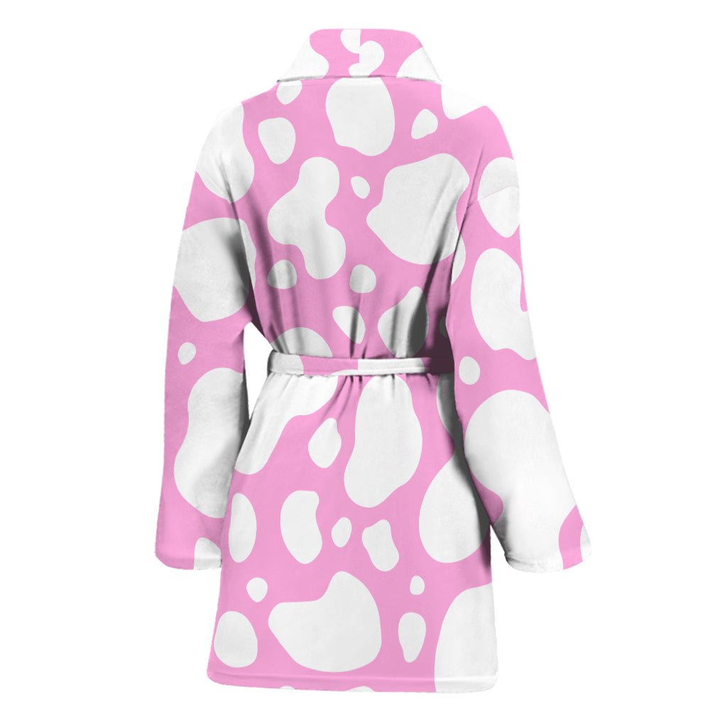 White And Pink Cow Print Women's Bathrobe