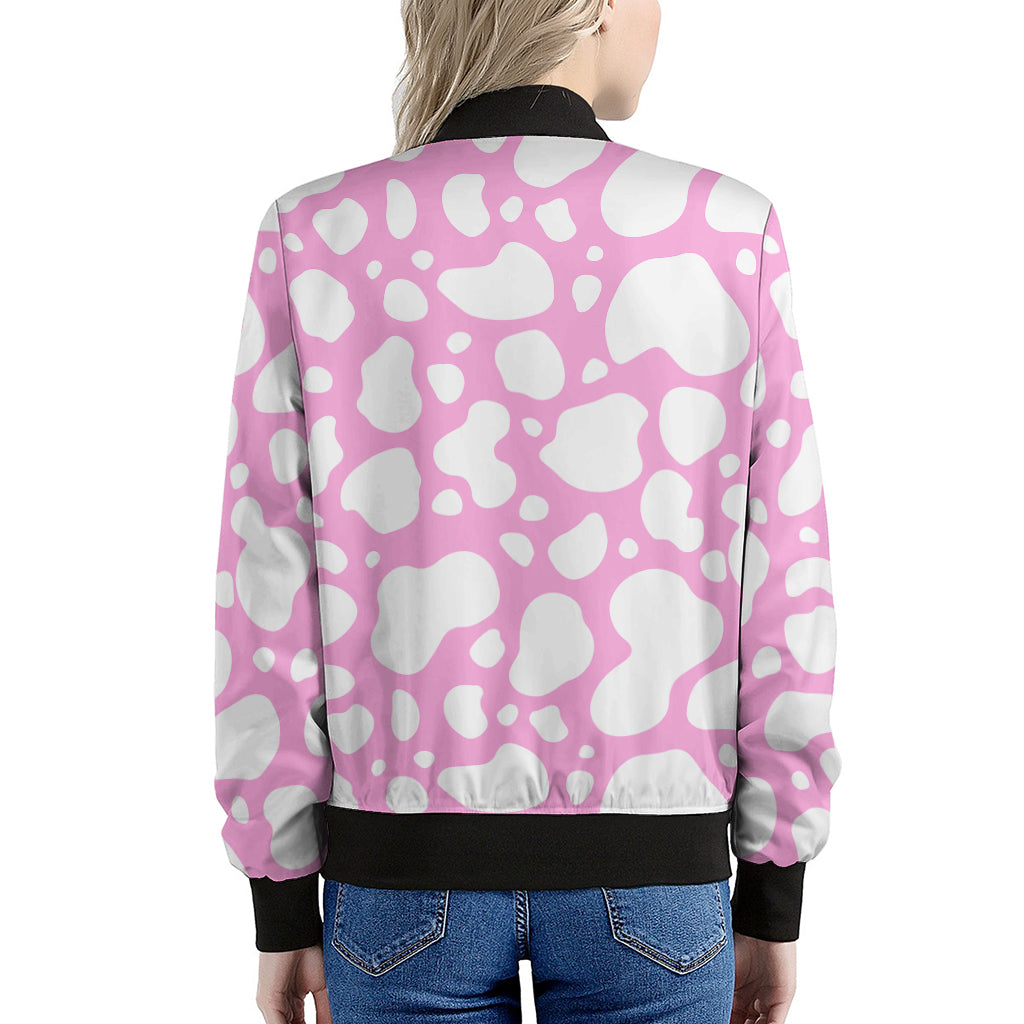 White And Pink Cow Print Women's Bomber Jacket
