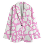 White And Pink Cow Print Women's Cotton Blazer