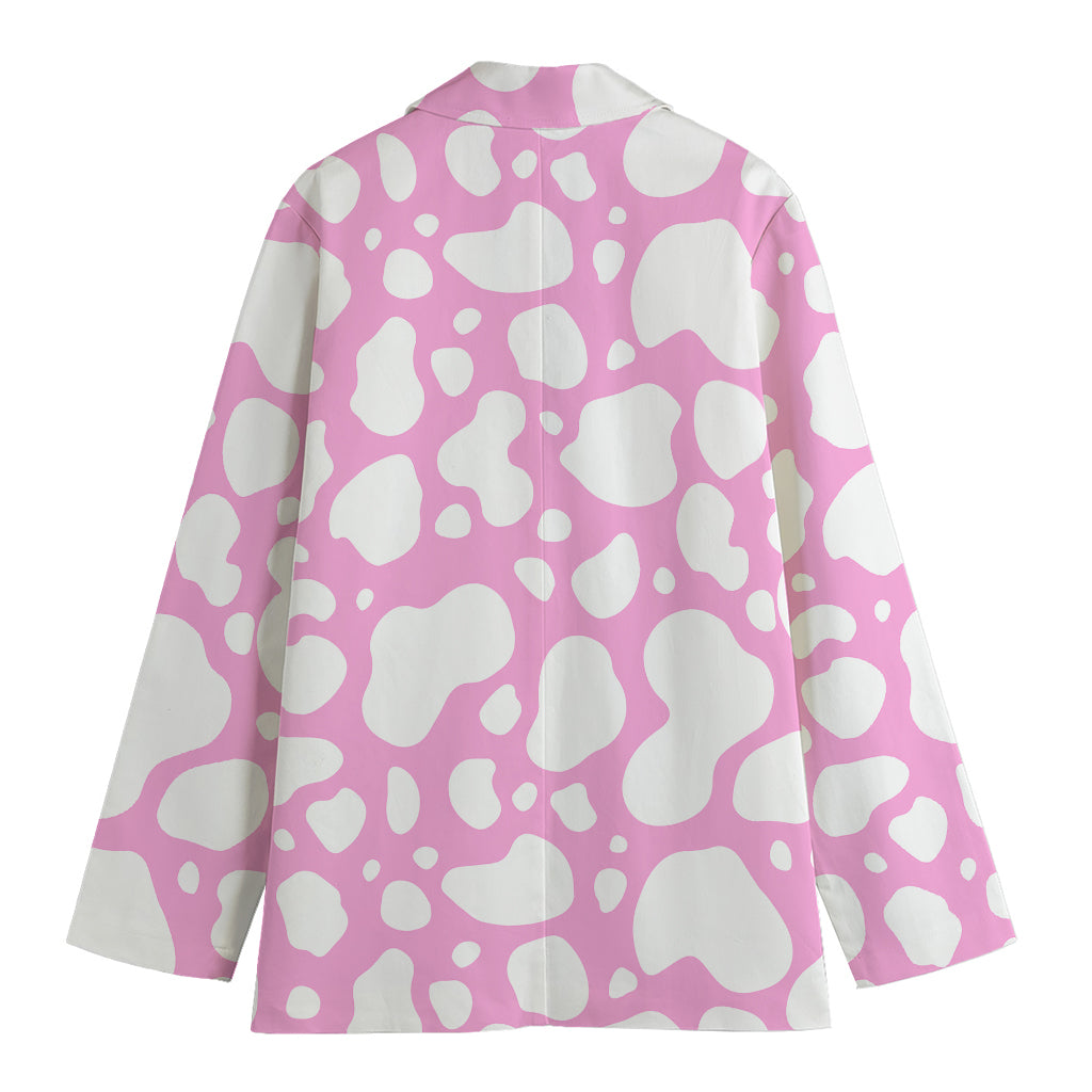 White And Pink Cow Print Women's Cotton Blazer