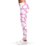 White And Pink Cow Print Women's Leggings