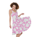 White And Pink Cow Print Sleeveless Knee Length Dress