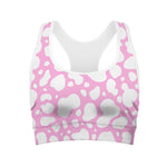 White And Pink Cow Print Women's Sports Bra