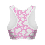 White And Pink Cow Print Women's Sports Bra
