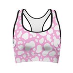 White And Pink Cow Print Women's Sports Bra
