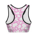 White And Pink Cow Print Women's Sports Bra