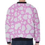 White And Pink Cow Print Zip Sleeve Bomber Jacket