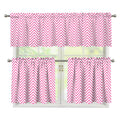 White And Pink Zigzag Pattern Print 3 Piece Kitchen Curtains