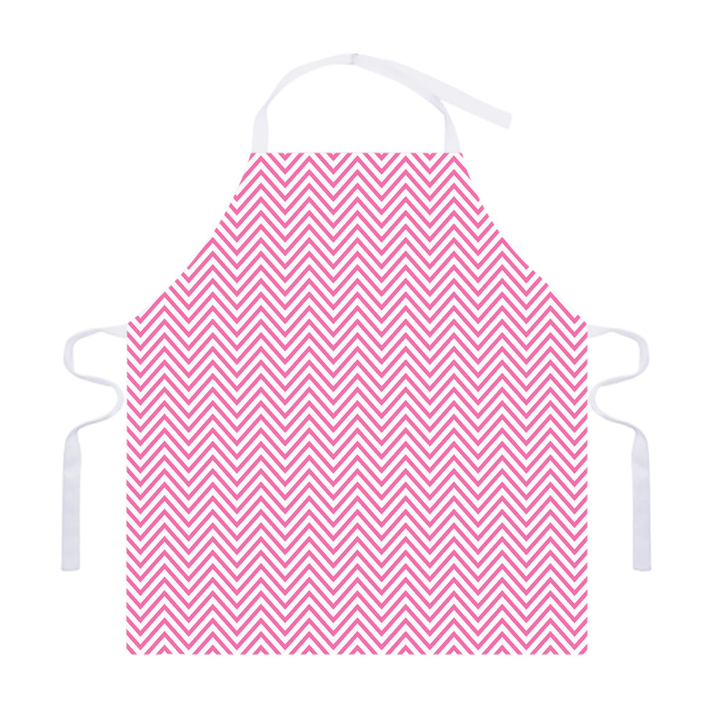 White And Pink Zigzag Pattern Print Adjustable Apron