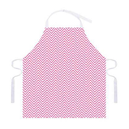 White And Pink Zigzag Pattern Print Adjustable Apron