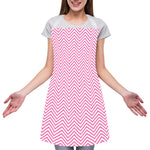 White And Pink Zigzag Pattern Print Adjustable Apron