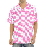 White And Pink Zigzag Pattern Print Aloha Shirt