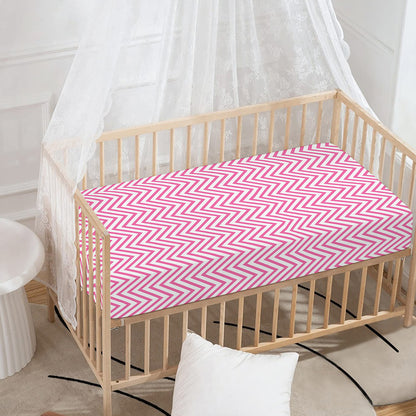 White And Pink Zigzag Pattern Print Baby Crib Sheet