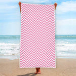 White And Pink Zigzag Pattern Print Beach Towel