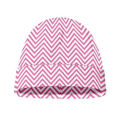 White And Pink Zigzag Pattern Print Beanie