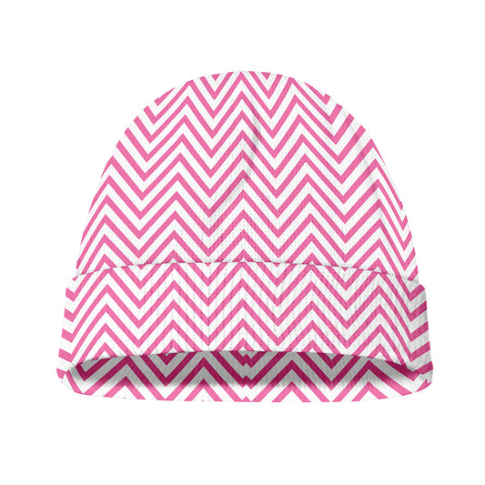 White And Pink Zigzag Pattern Print Beanie