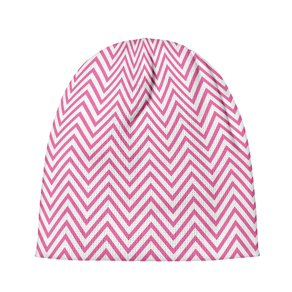 White And Pink Zigzag Pattern Print Beanie